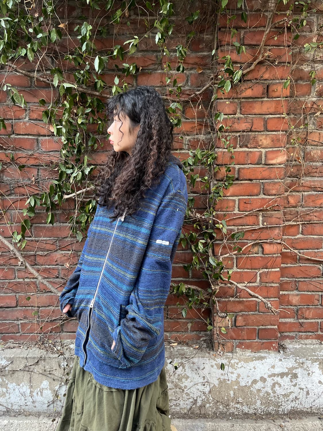 히피 무드 줄무늬 블루 투웨이 후드집업 상품이미지4