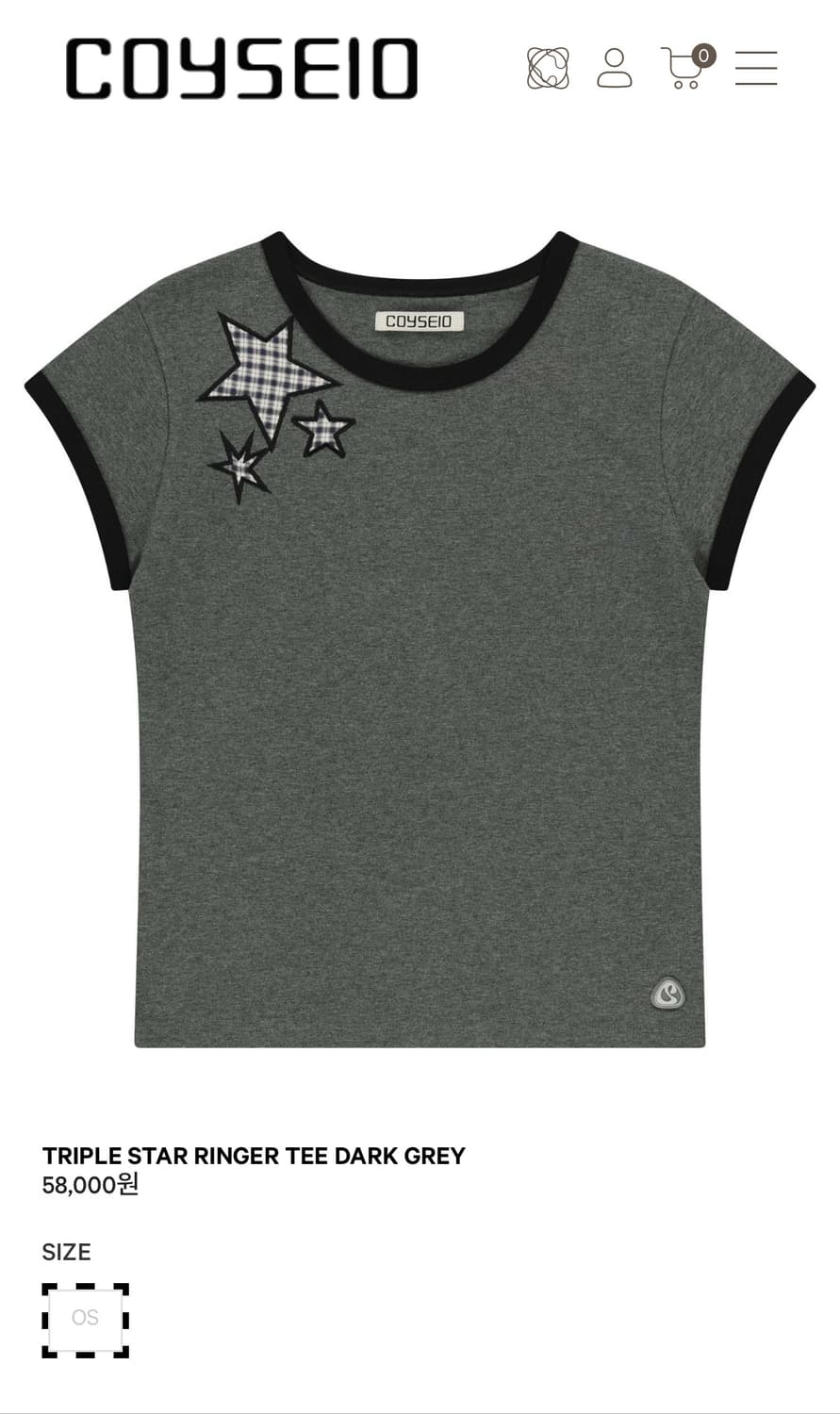 코이세이오 TRIPLE STAR RINGER TEE DARK GREY 상품이미지1