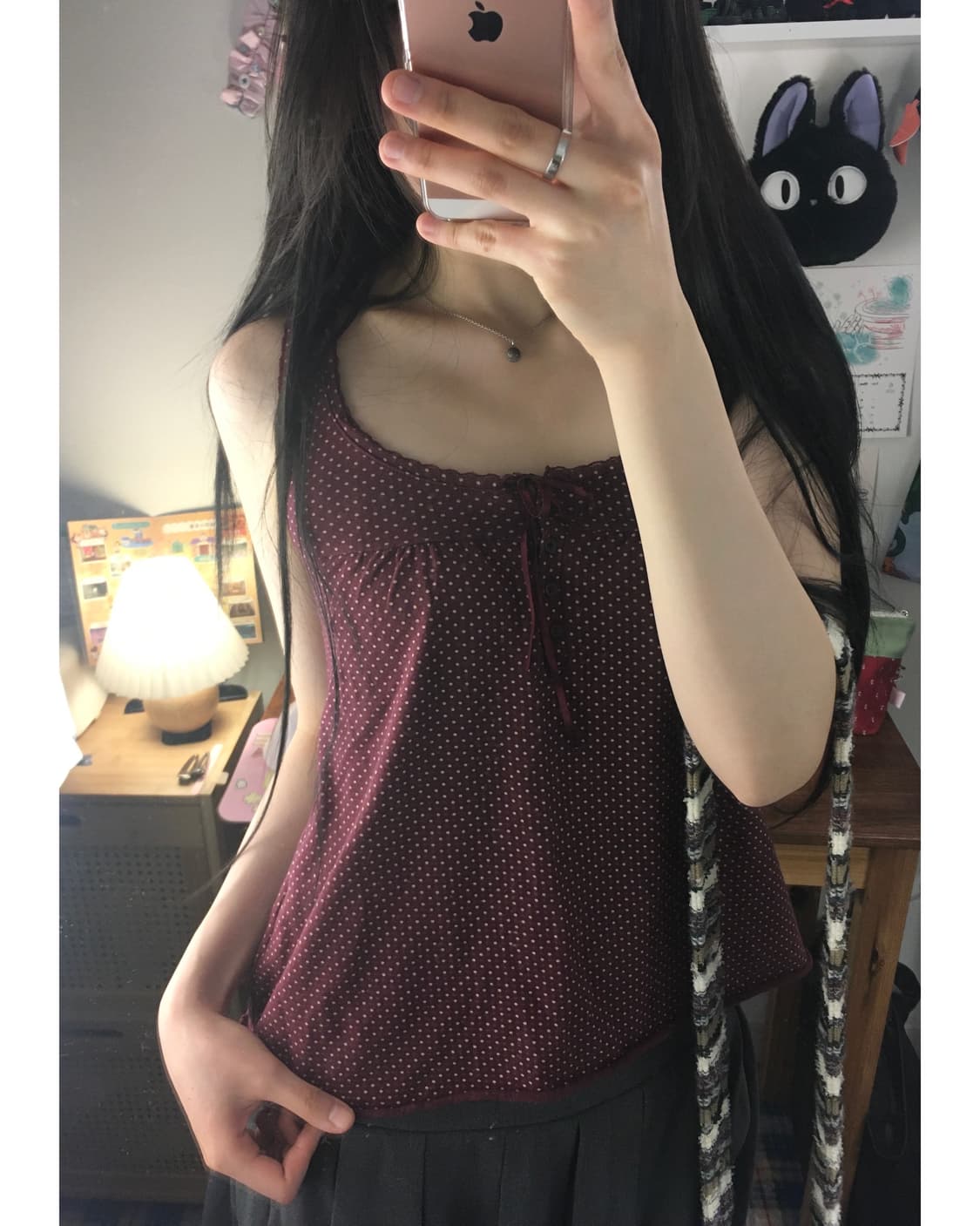 vintage dot ribbon sleeveless wine 상품이미지4