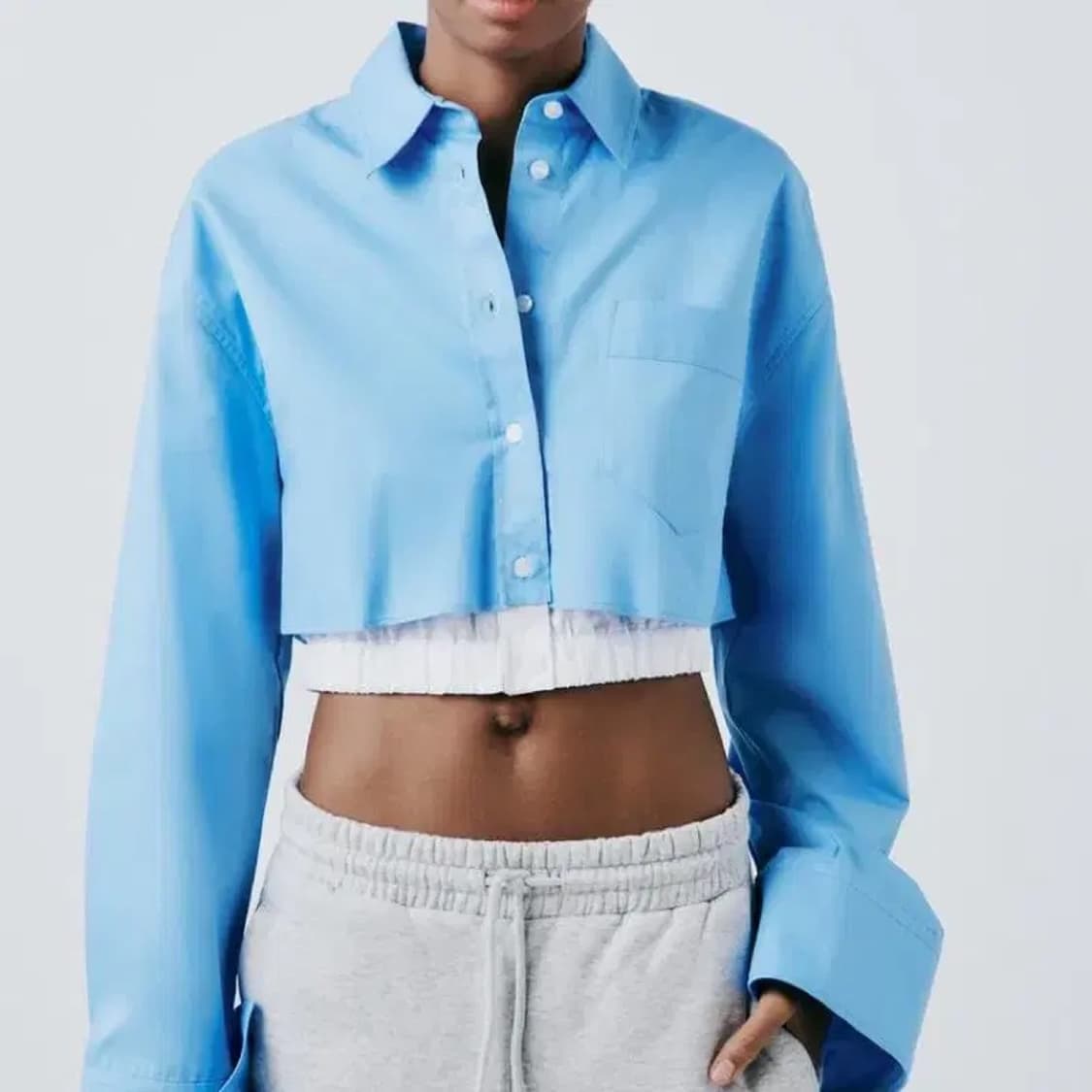 zara 자라 콤비 개버딘 크롭 셔츠 새상품 S 상품이미지2