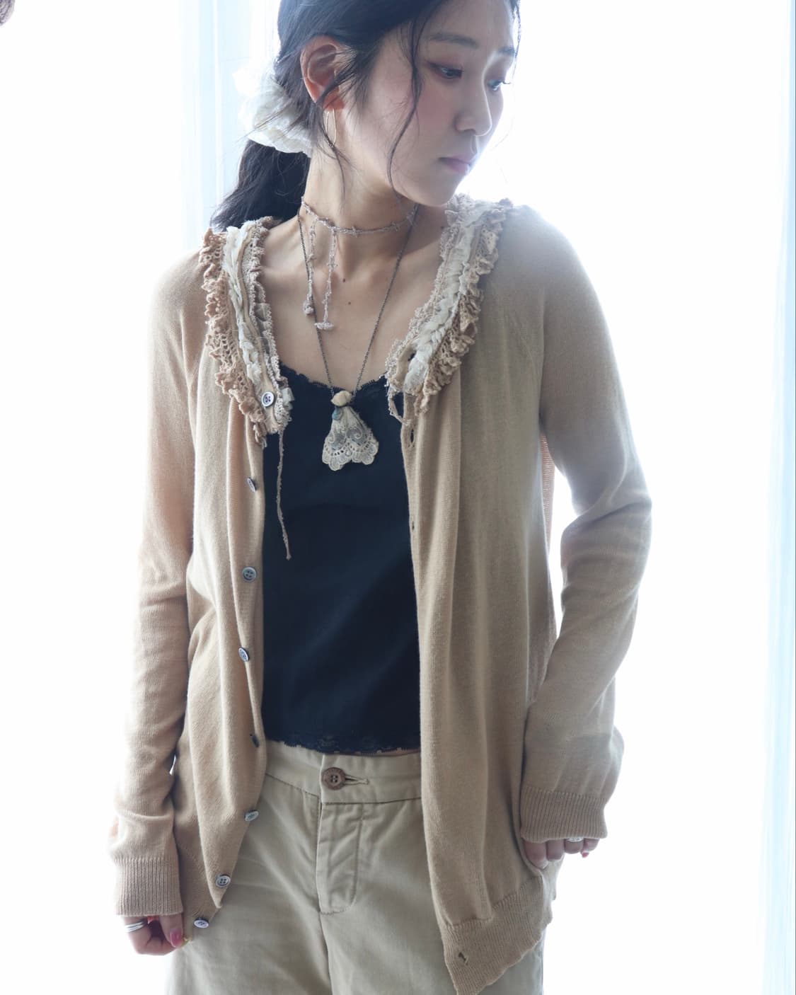 [Sunao Kuwahara] Lace Frill Cardigan 상품이미지1