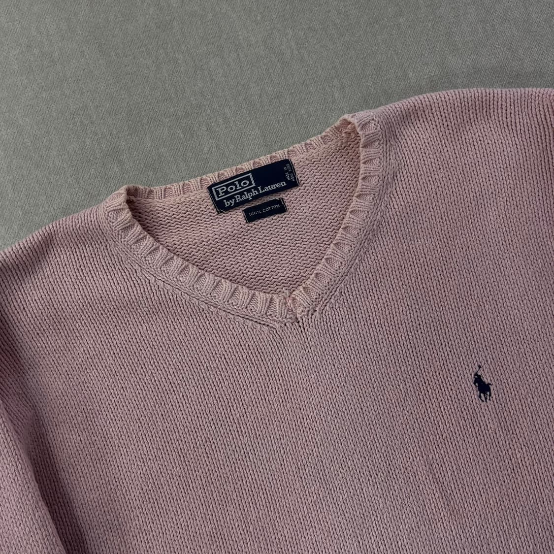 100 폴로랄프로렌 코튼 핑크 브이넥 니트 상품이미지2