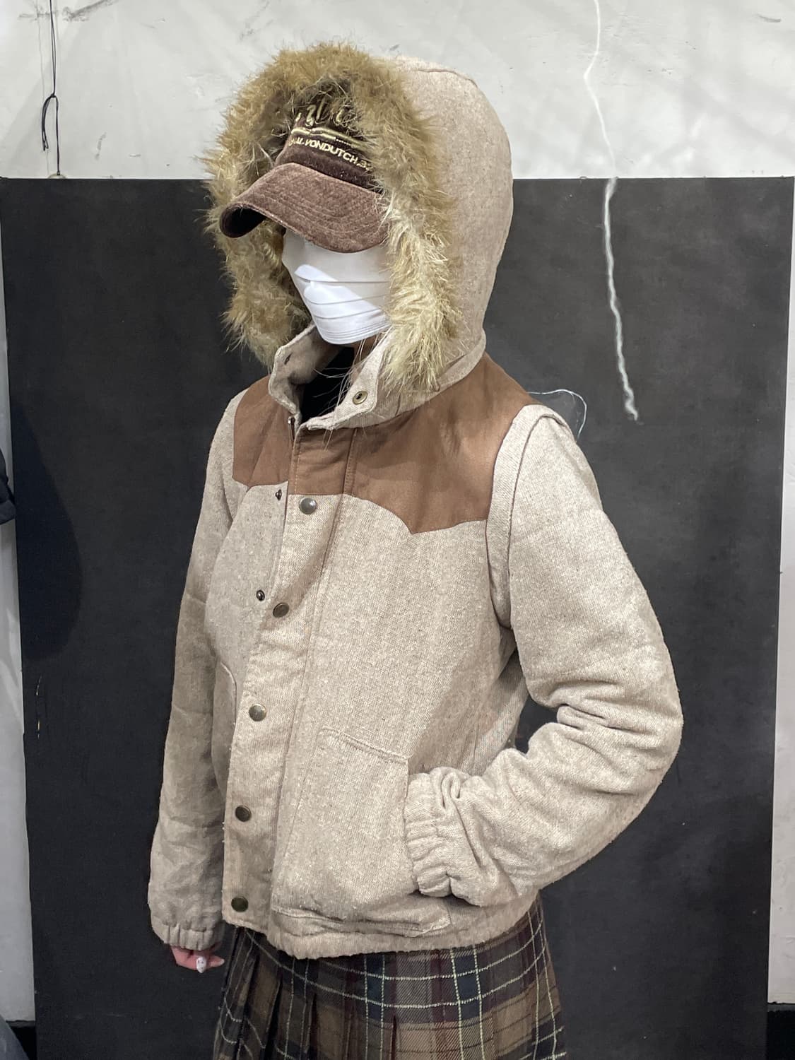 일본빈티지 울프죠 menina 트위드 퍼 후드 패딩 점퍼   BIKI F 상품이미지2