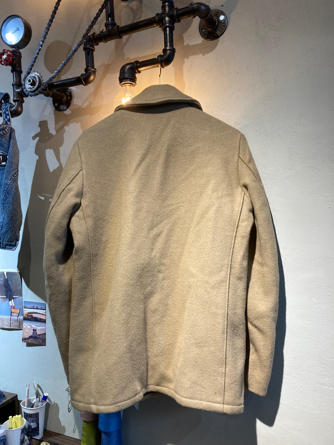 USA SCHOTT NYC 베이지 해군 단추 디테일 더플 미디 누빔 자켓 상품이미지4