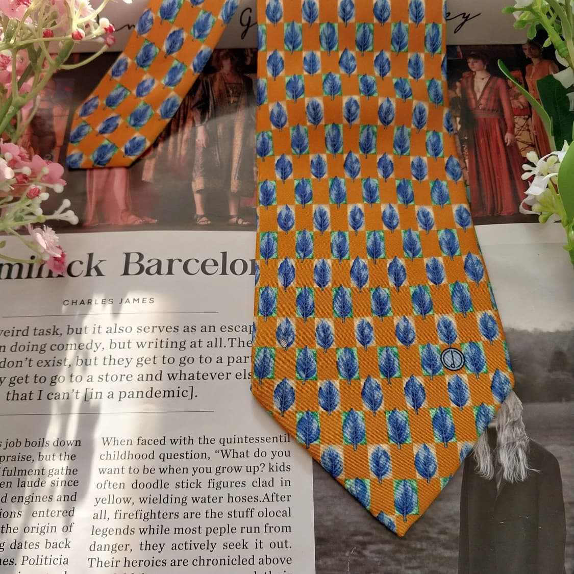 던힐 실크 옐로우 리프 패턴 넥타이 9.7cm A+등급 K1697
 상품이미지5