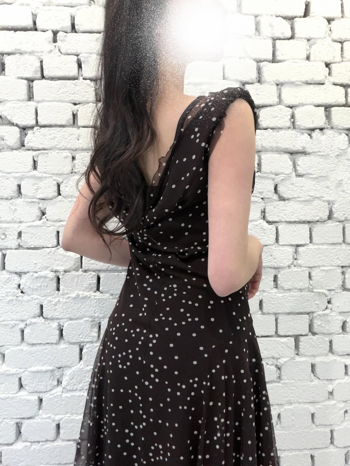 Brown Dot Drape Chiffon Dress / Made in  상품이미지4