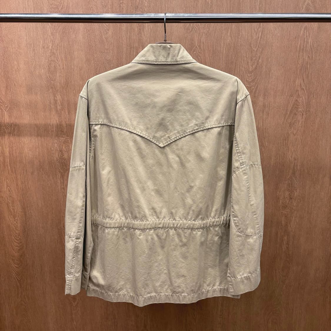 디젤 코튼 사파리 셔츠 자켓 로고 자수 플랩 포켓 웨스턴 요크 베이지 상품이미지3