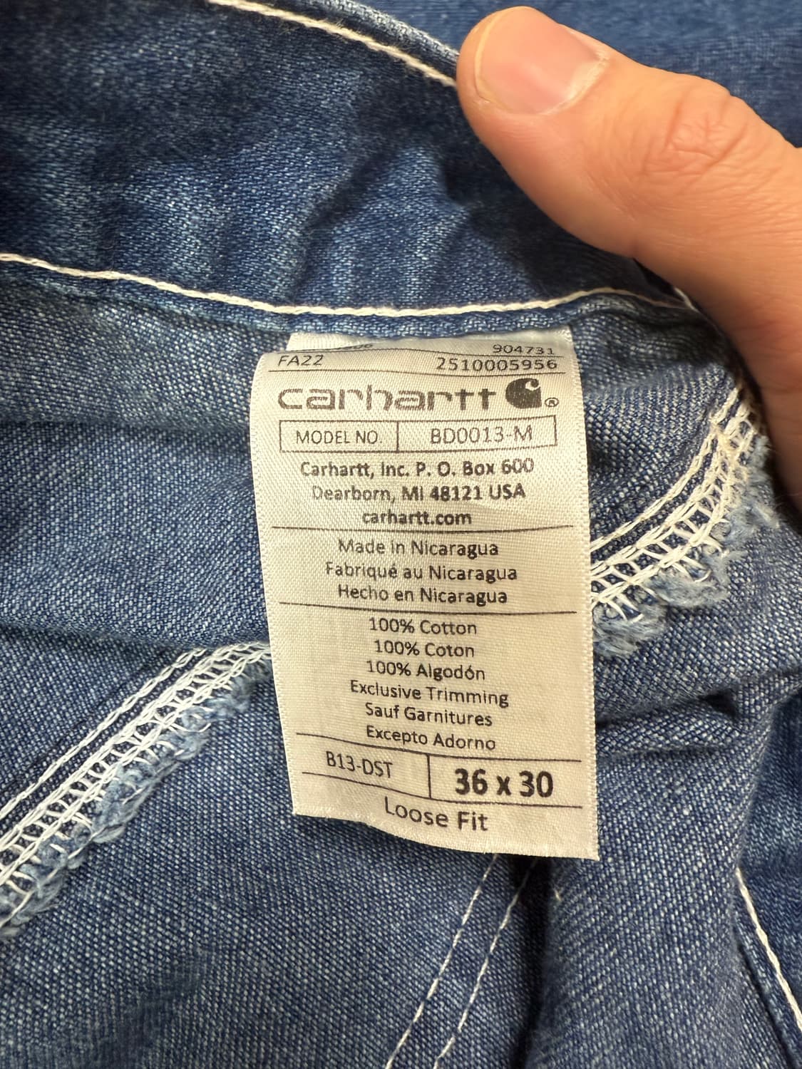 칼하트 데님 팬츠 루즈핏 36x30 상품이미지3