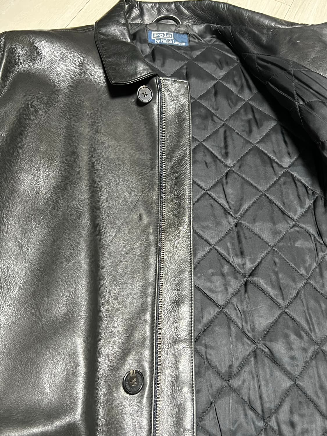 90s 폴로랄프로렌 풀그레인레더 블랙 카코트 100사이즈 상품이미지6