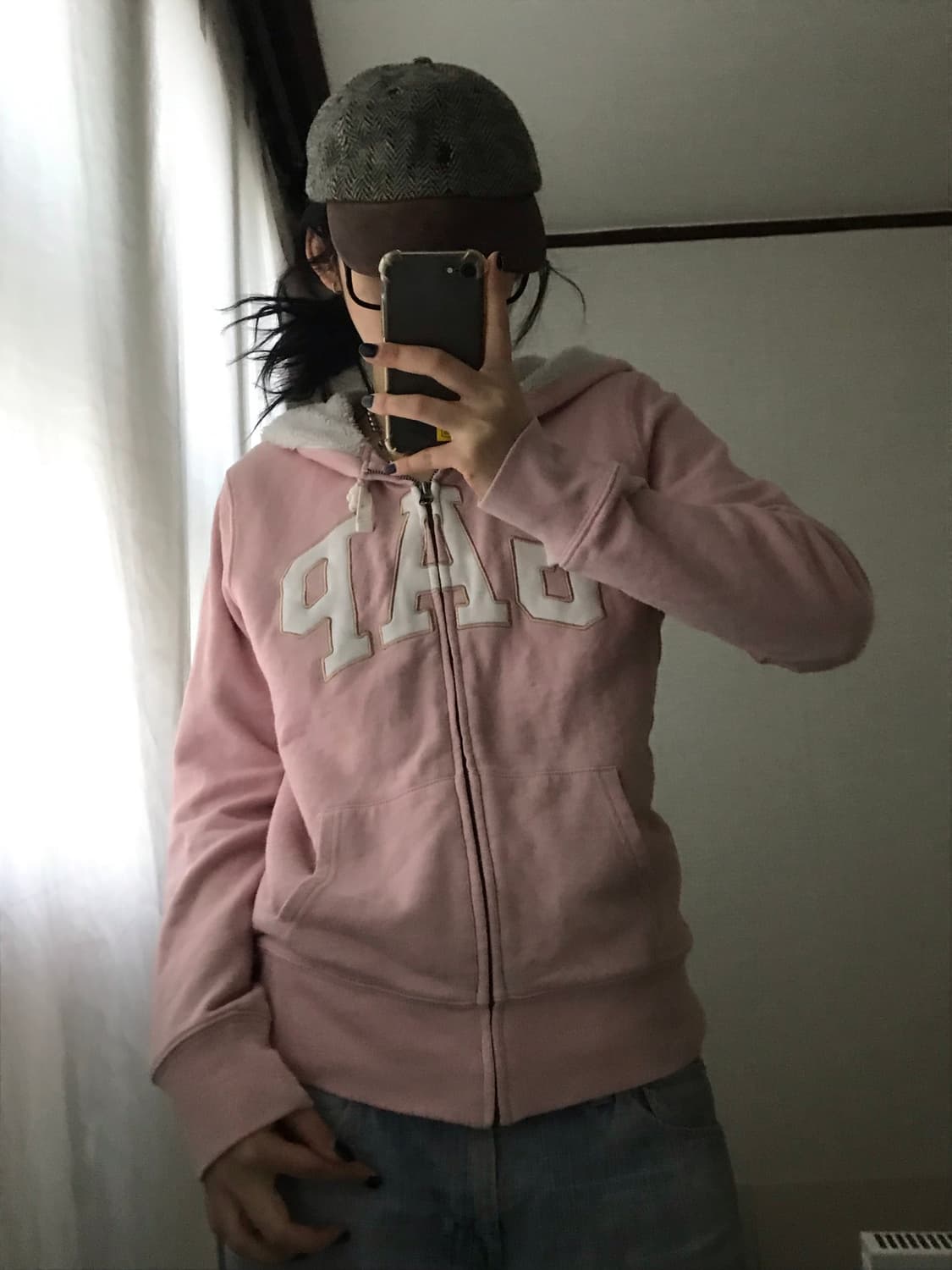 갭 연핑크 퍼후드집업 상품이미지3