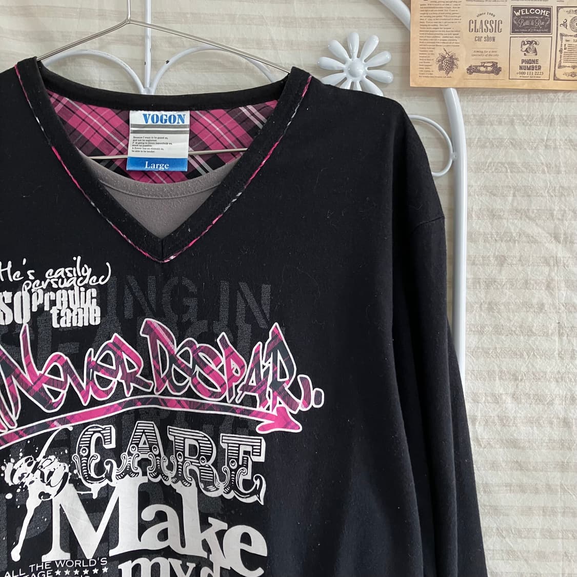 빈티지 공주 핑크 체크 레이어드 티 918 y2k 스트릿 모리 갸루 일본 상품이미지2