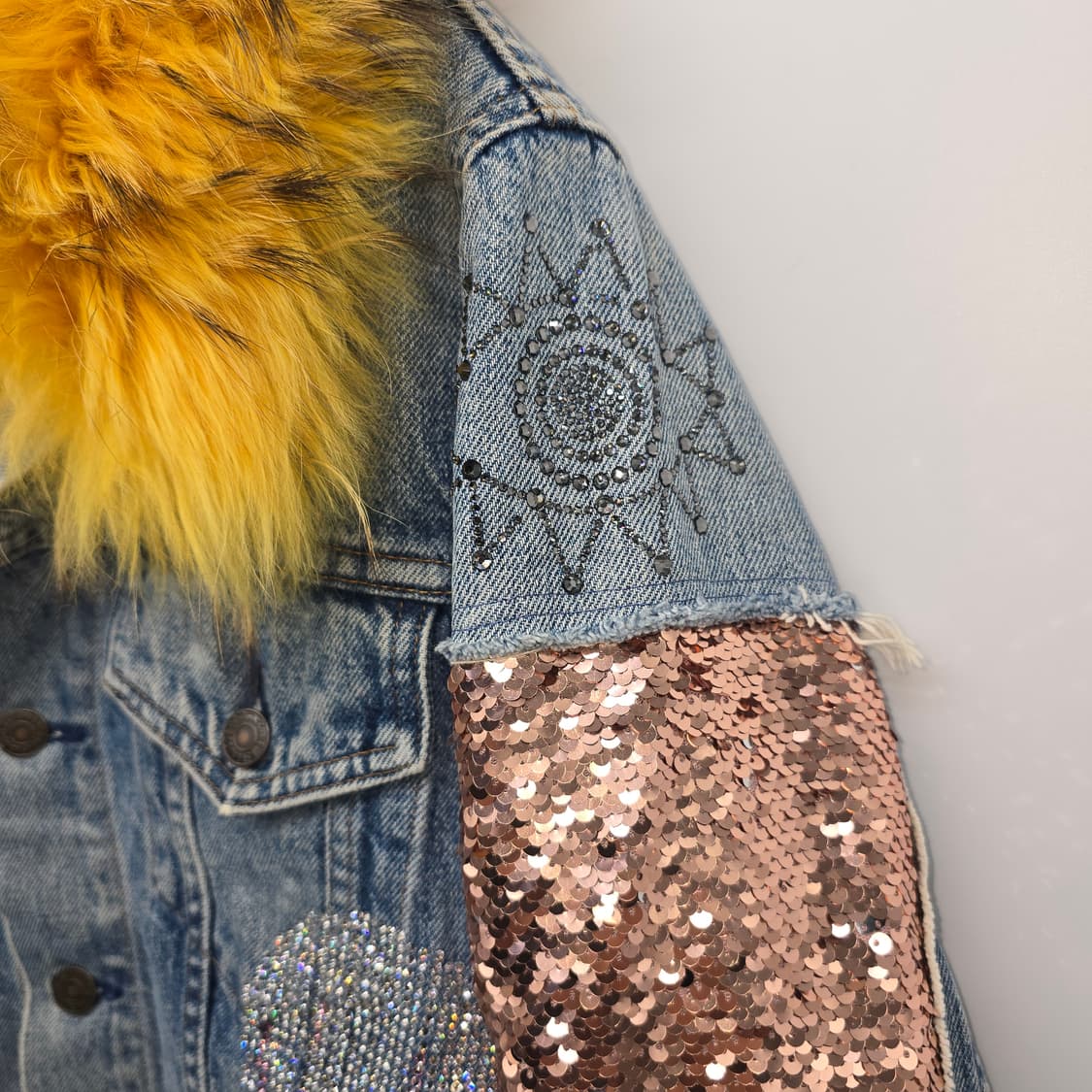 Y2K luxury mood 빈티지 스타일 데님 퍼 자켓 상품이미지10