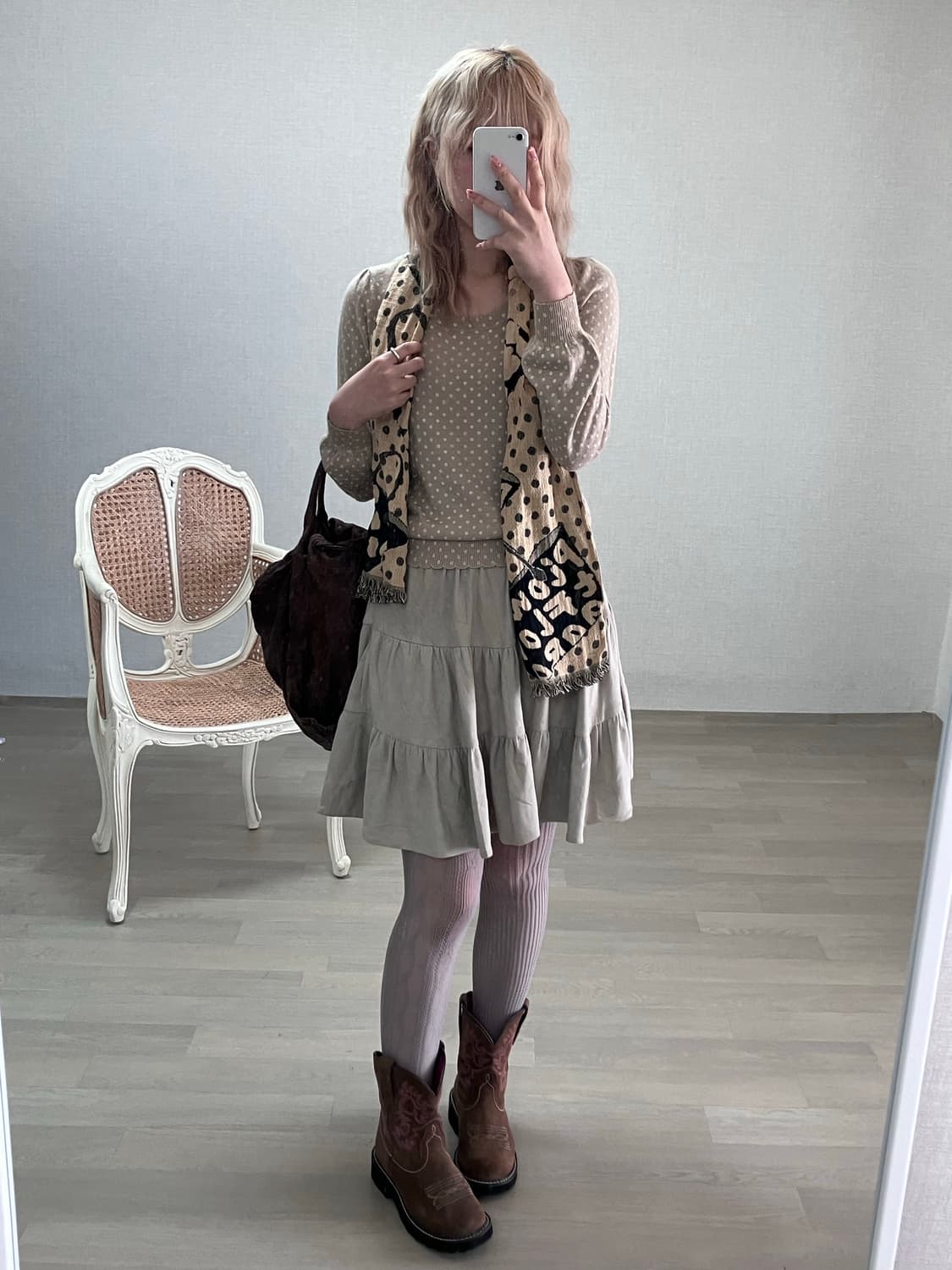 jpn vintage barbie beige dot frill knit 상품이미지1