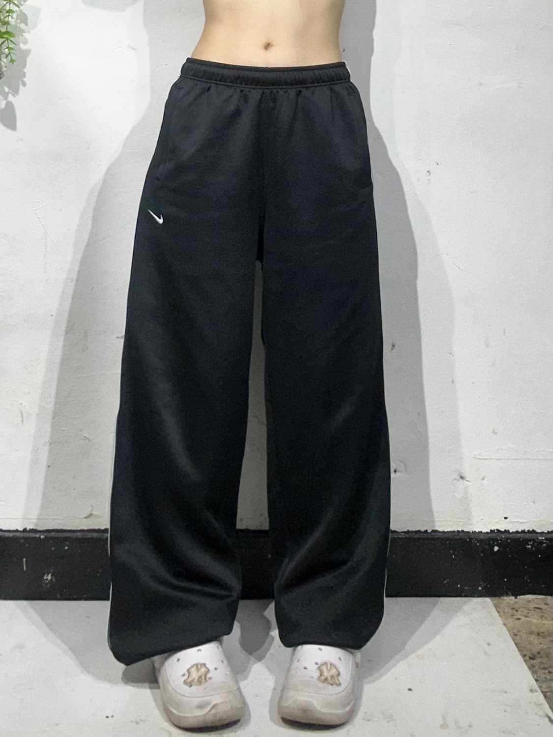 00s 나이키 블랙 와이드 화이트 사이드 라인 트레이닝 추리닝 바지 L 상품이미지2