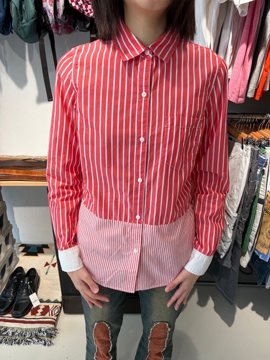 Gap 핑크 스트라이프 버튼 셔츠 XS 상품이미지3