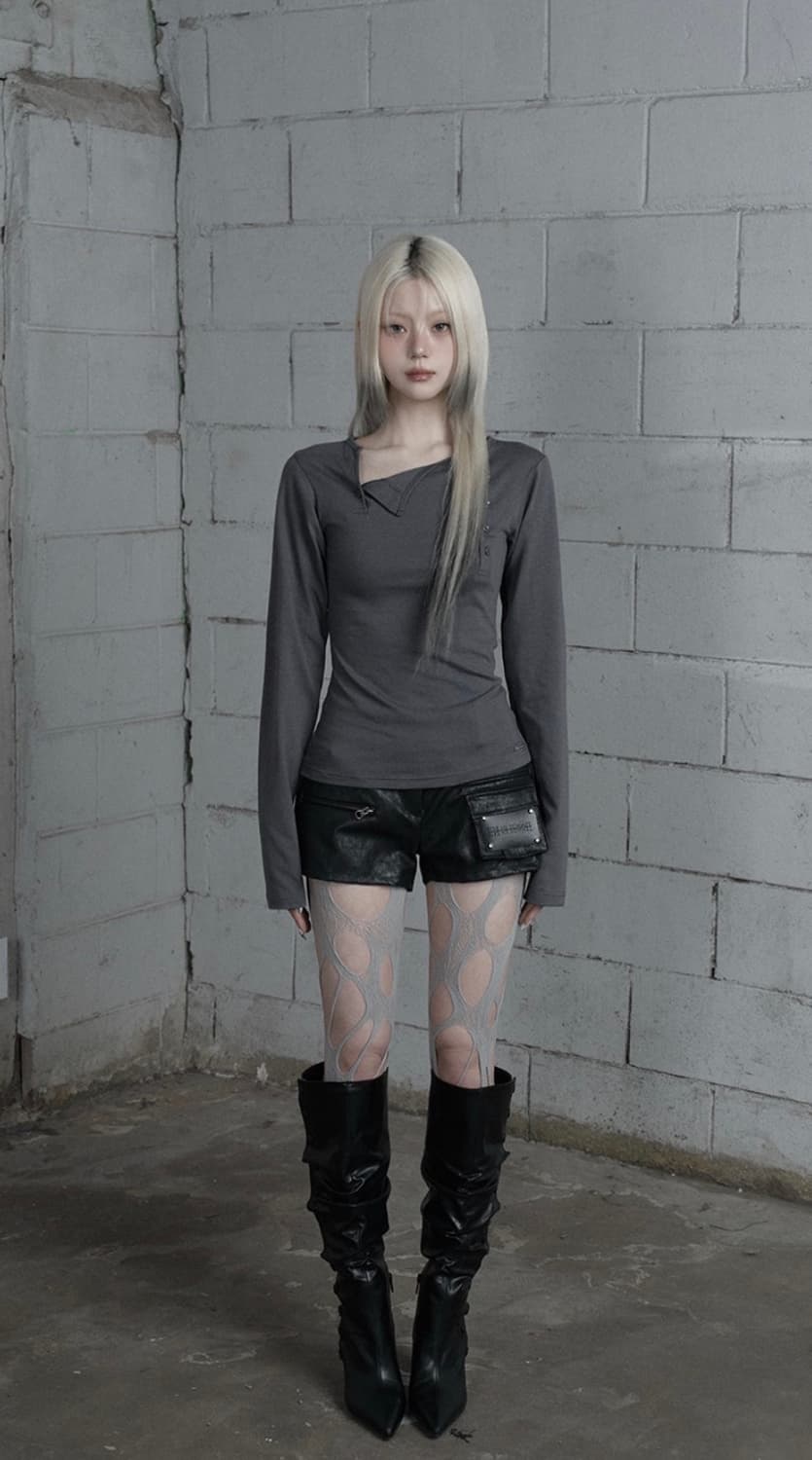 에트오소메 크랙 레더 지퍼 포켓 핫팬츠 상품이미지2