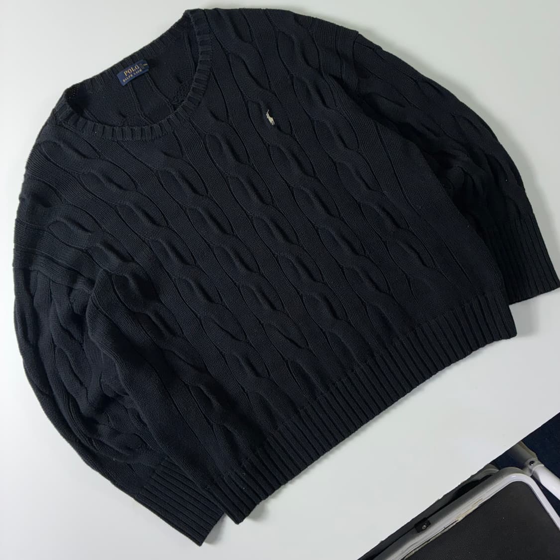 Polo  폴로 랄프로렌 자수 코튼 블랙 꽈배기 니트  상품이미지2