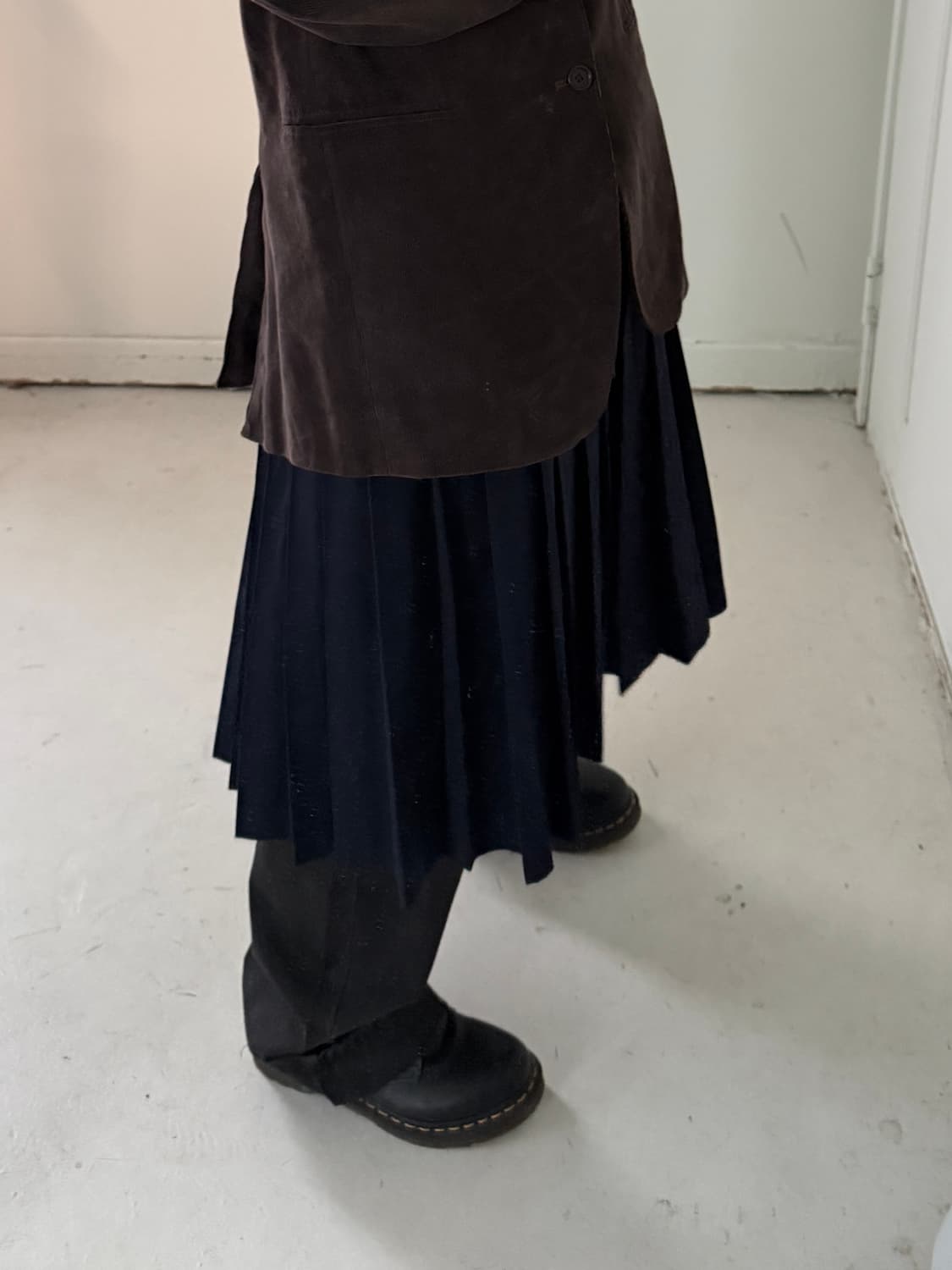 일본빈티지 네이비 플리츠 미디스커트 상품이미지2