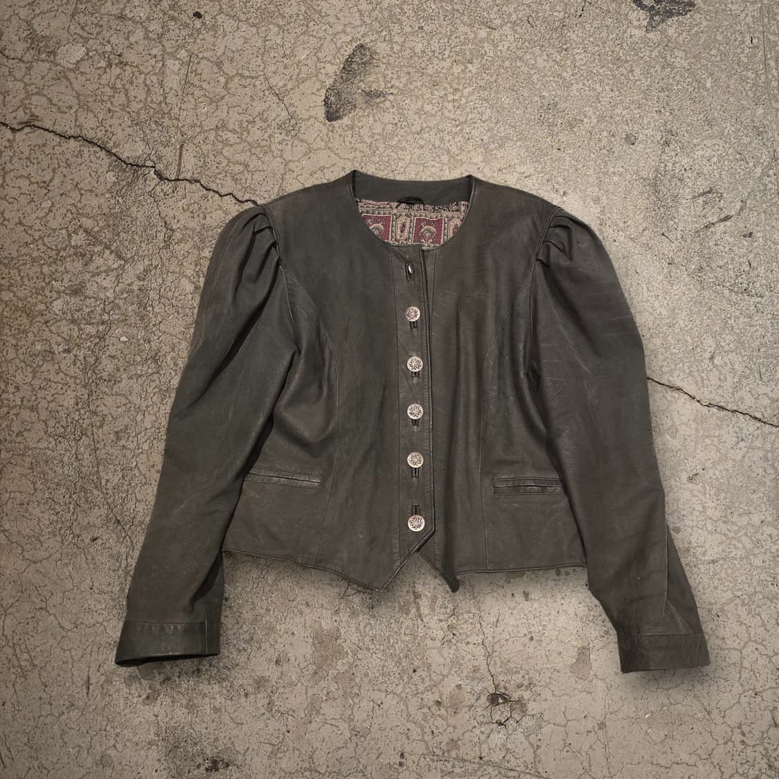 80s 트라흐텐 에델바이스 메탈버튼 크롭 가죽 자켓 상품이미지1