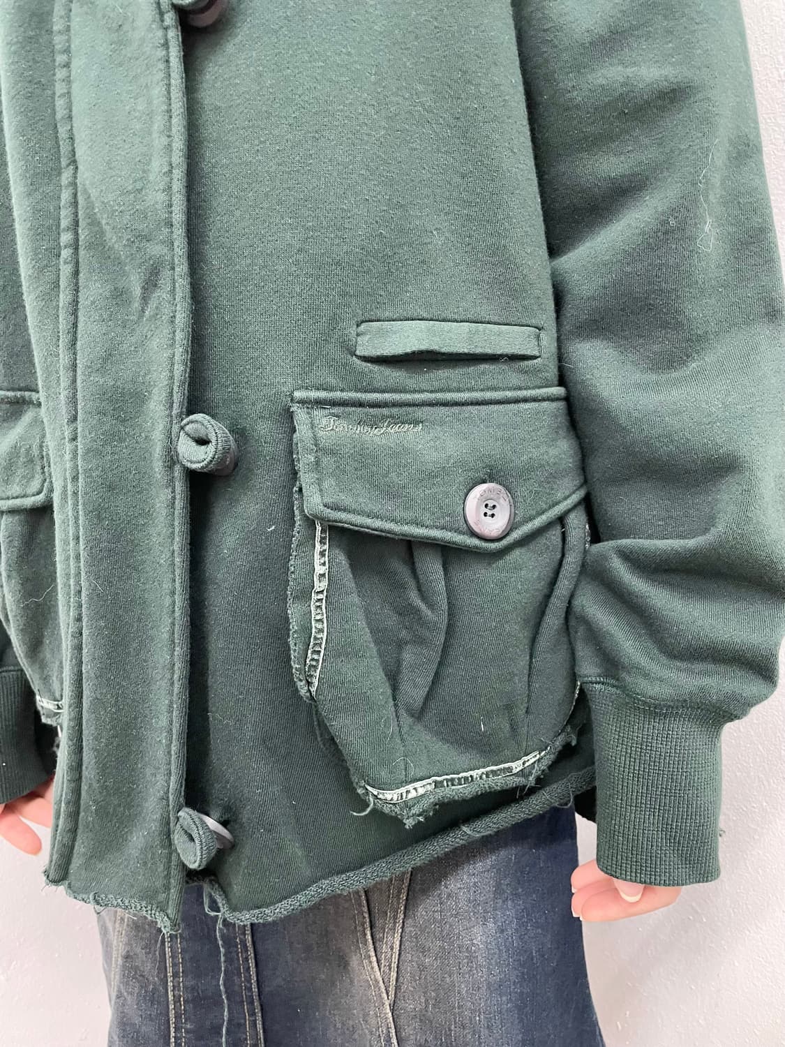 톰보이 딥그린 러프 디테일 후드집업  상품이미지5