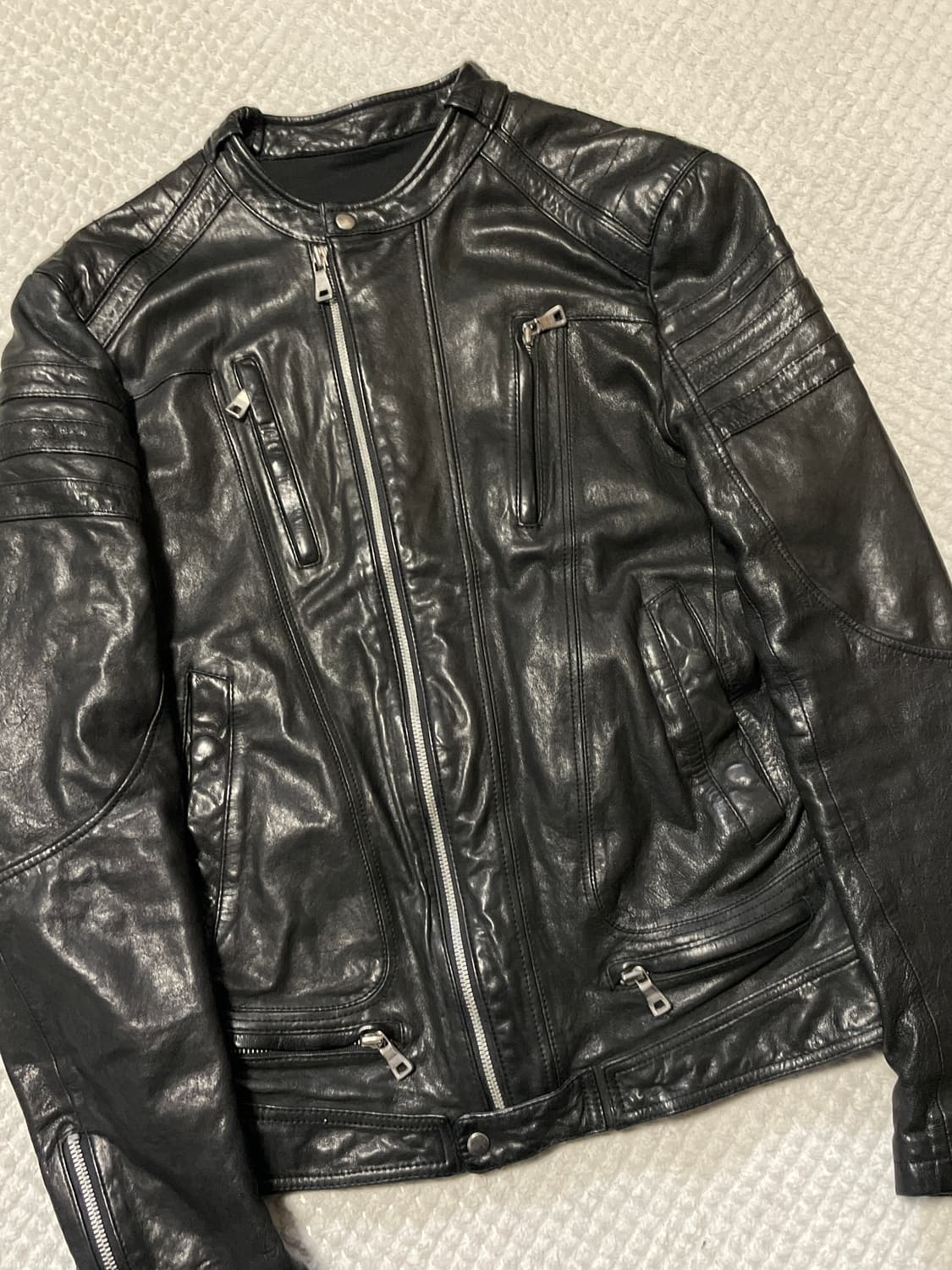 광희시장 웨스턴 무드 램스킨 양가죽 절개 레더 자켓 상품이미지7