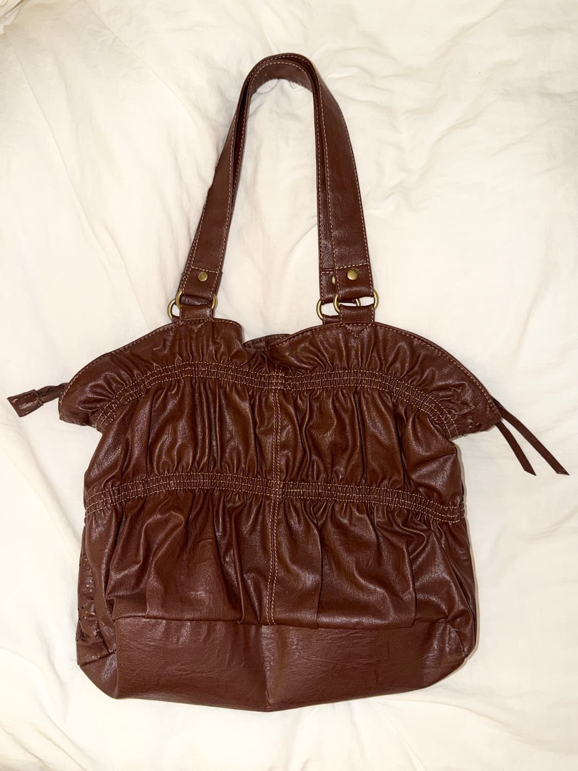 오리엔탈 그런지페어리 브라운 레더 셔링 숄더백 모리걸 하구미 보헤미안 상품이미지7