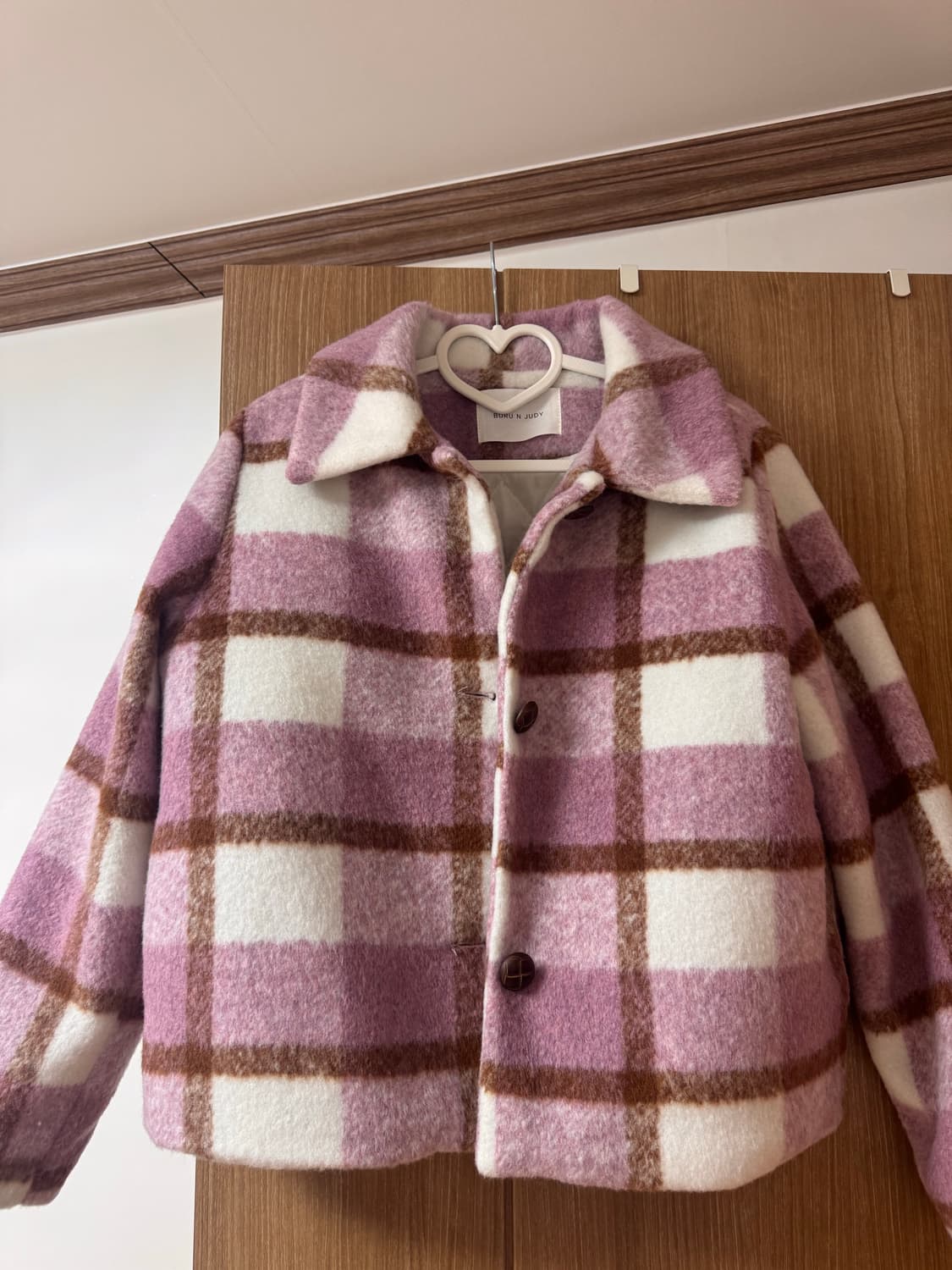 체크 핑크 브라운 숏코트 상품이미지1