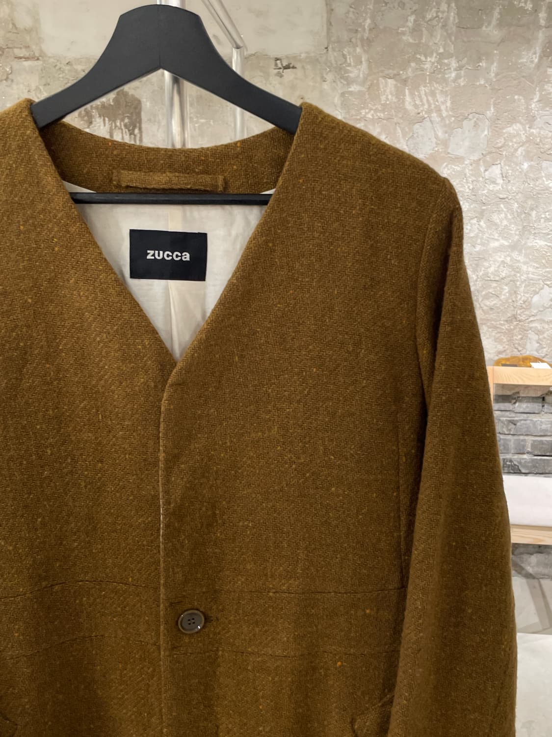 주카 골드 브라운 히든버튼 트위드 울 코트 상품이미지3