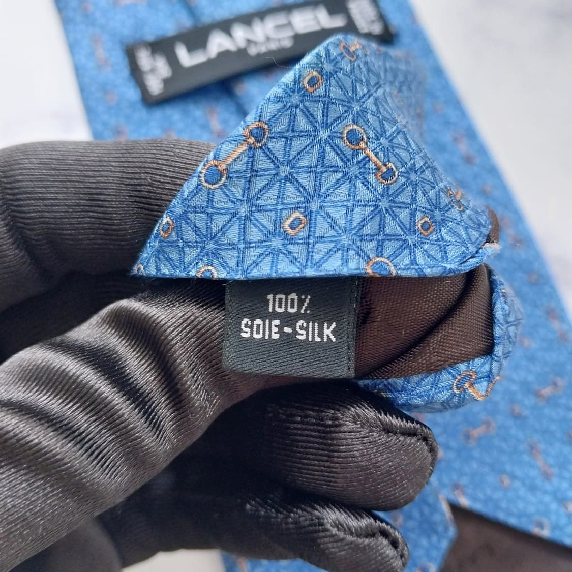 LANCEL 란셀 실크 블루 패턴 넥타이 9.7cm A등급 K2713
 상품이미지8