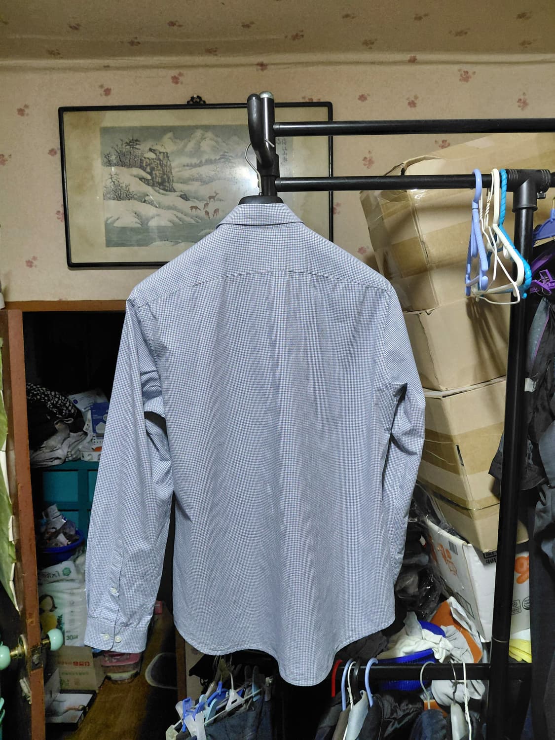 [라코스테]슬림핏 포플린 라이트블루 체크셔츠 42(105)사이즈 상품이미지2