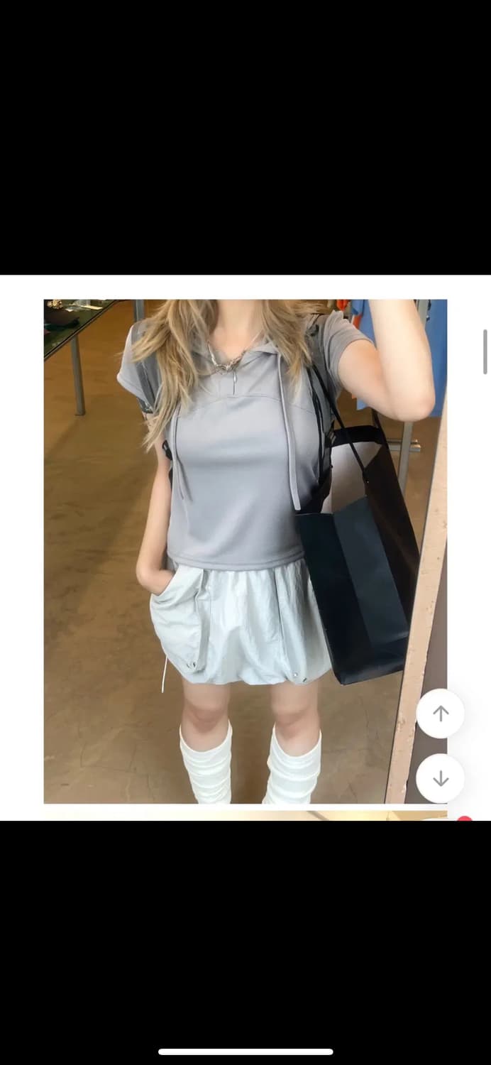 고프코어 쿨메쉬 퍼프 반팔 후드 티셔츠 그레이 상품이미지2