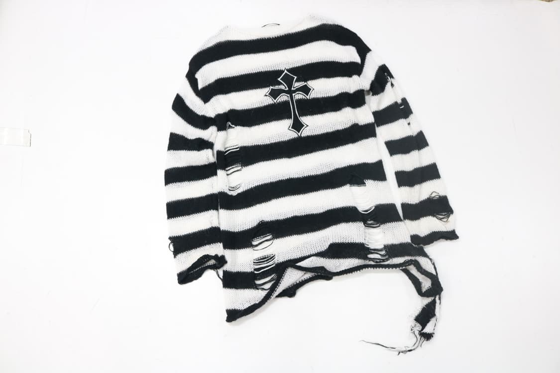 빈티지 크로스 패치 디스트로이드 스트라이프 니트 상품이미지3