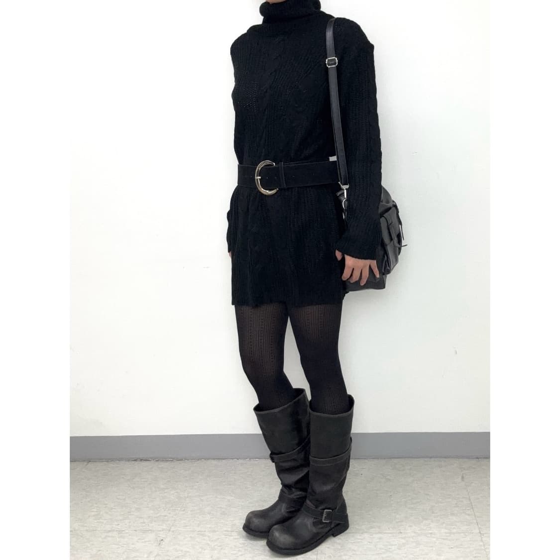 빈티지 블랙 케이블 니트 원피스 상품이미지3