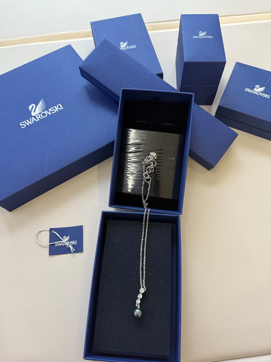 스와로브스키 그레이 펄 드롭 네크리스 진주 목걸이 실버 은 금 골드 티파 상품이미지2
