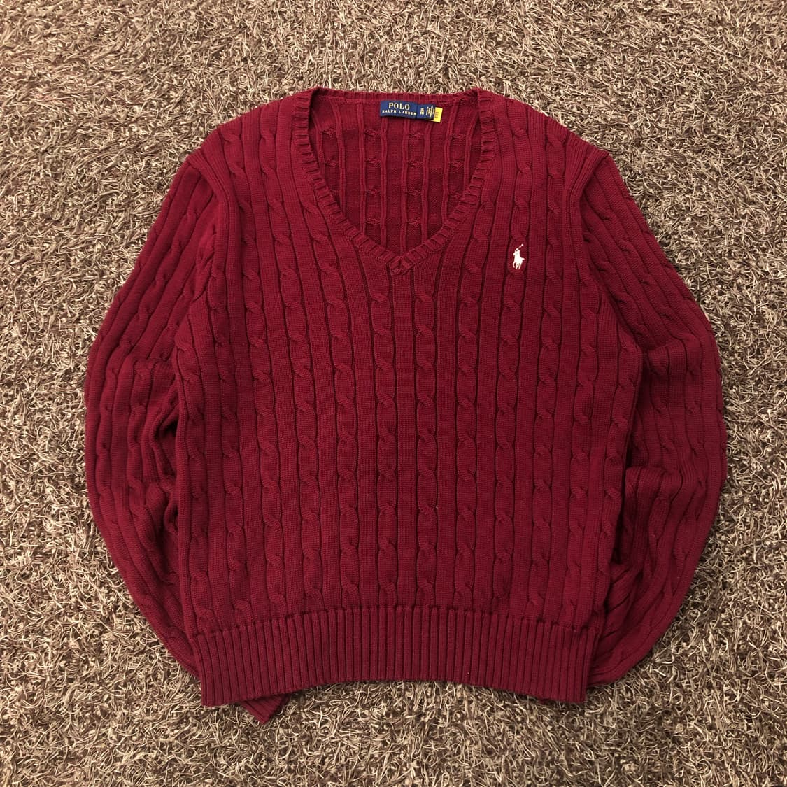XL 폴로 랄프로렌 브이넥 케이블 버건디 니트 상품이미지1