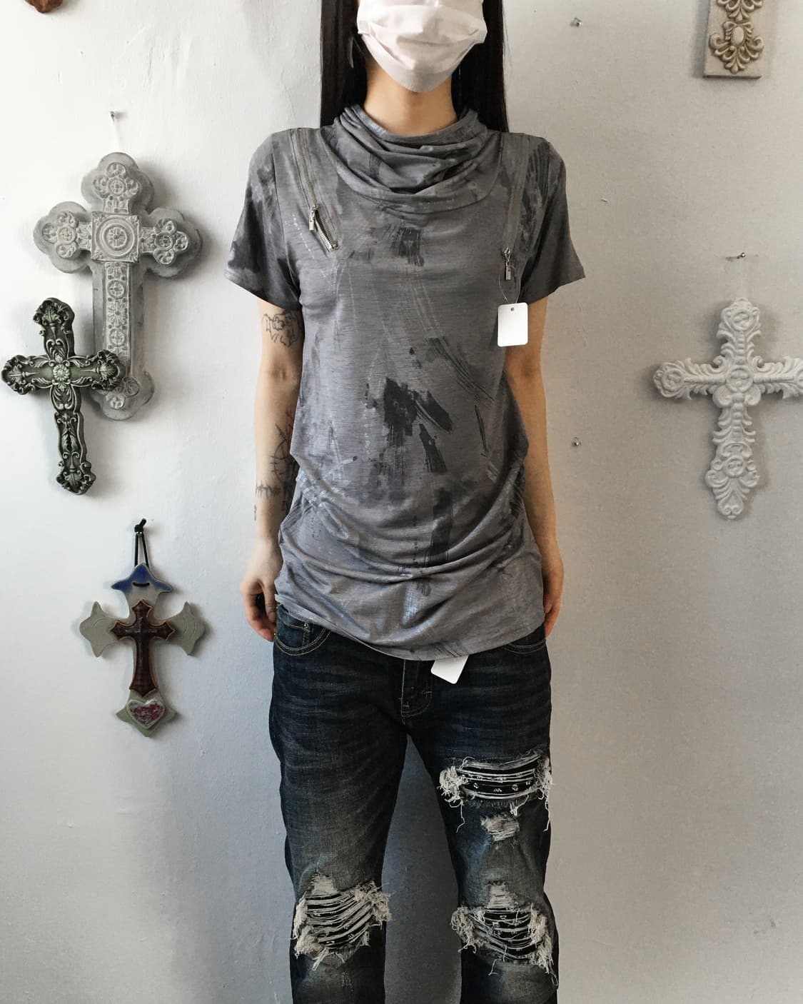 Drape point high neck t shirt 상품이미지7