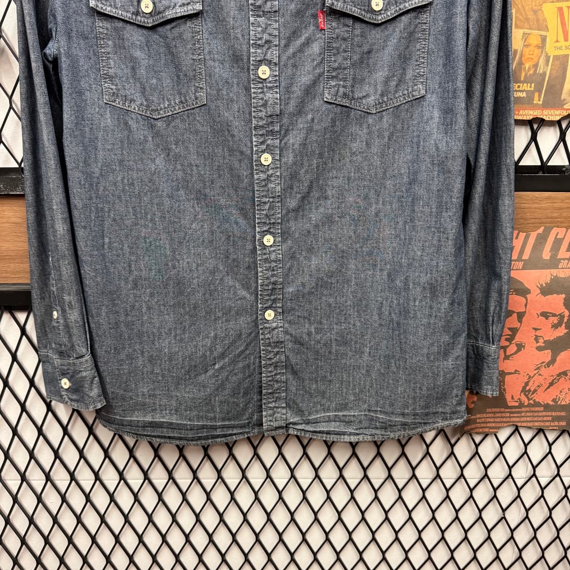 00s 리바이스 워싱 데님 셔츠 전면 투포켓 포인트 그레이청 상품이미지4