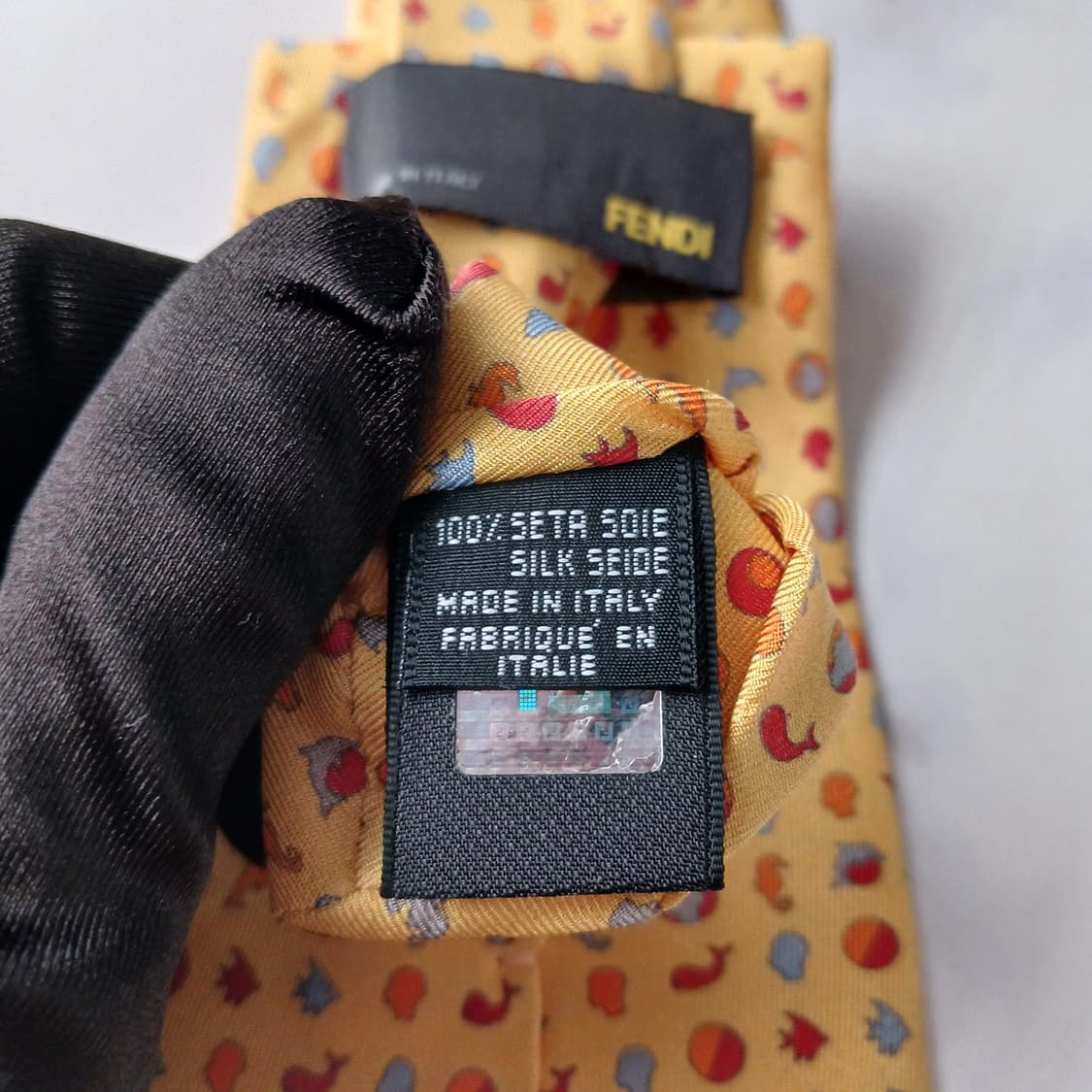 펜디 옐로우 어류 모티브 자카드 넥타이 9cm B등급 E924 상품이미지5