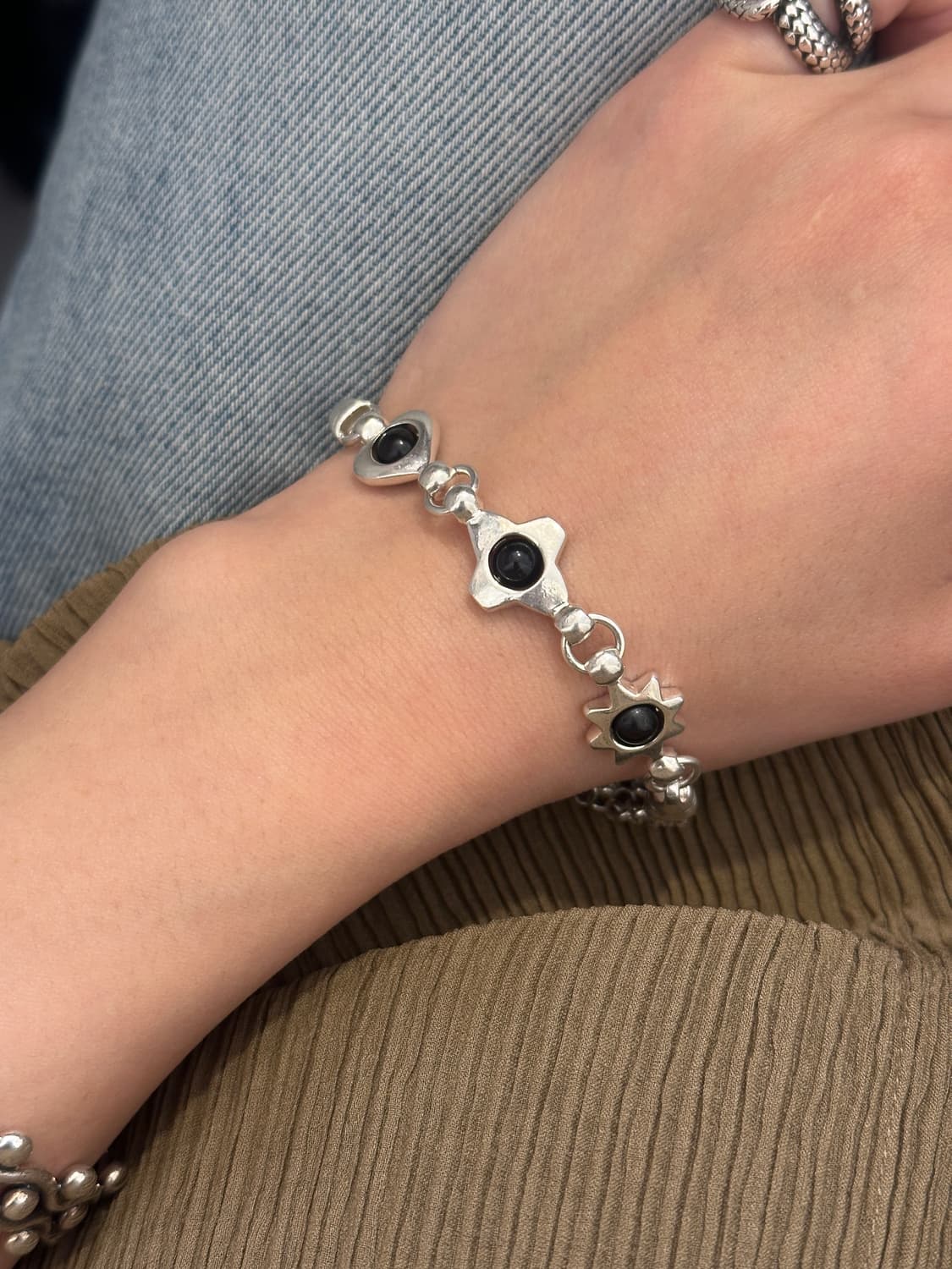 Vintage 925Silver Onyx Sun Cross Heart B 상품이미지8