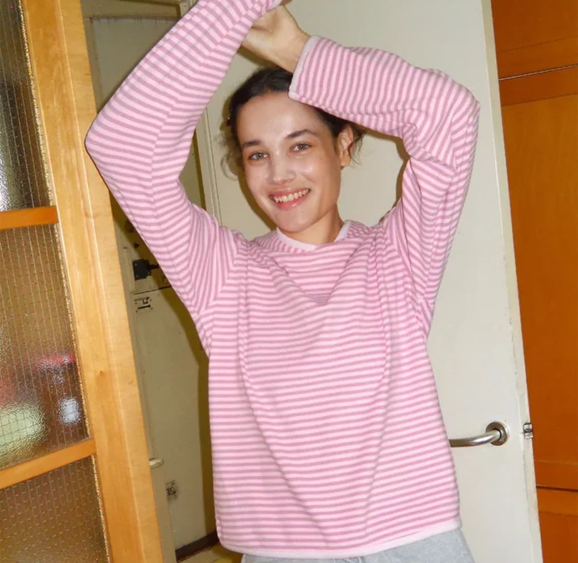 페스토 스트라이프 후드 탑 로즈 상품이미지1