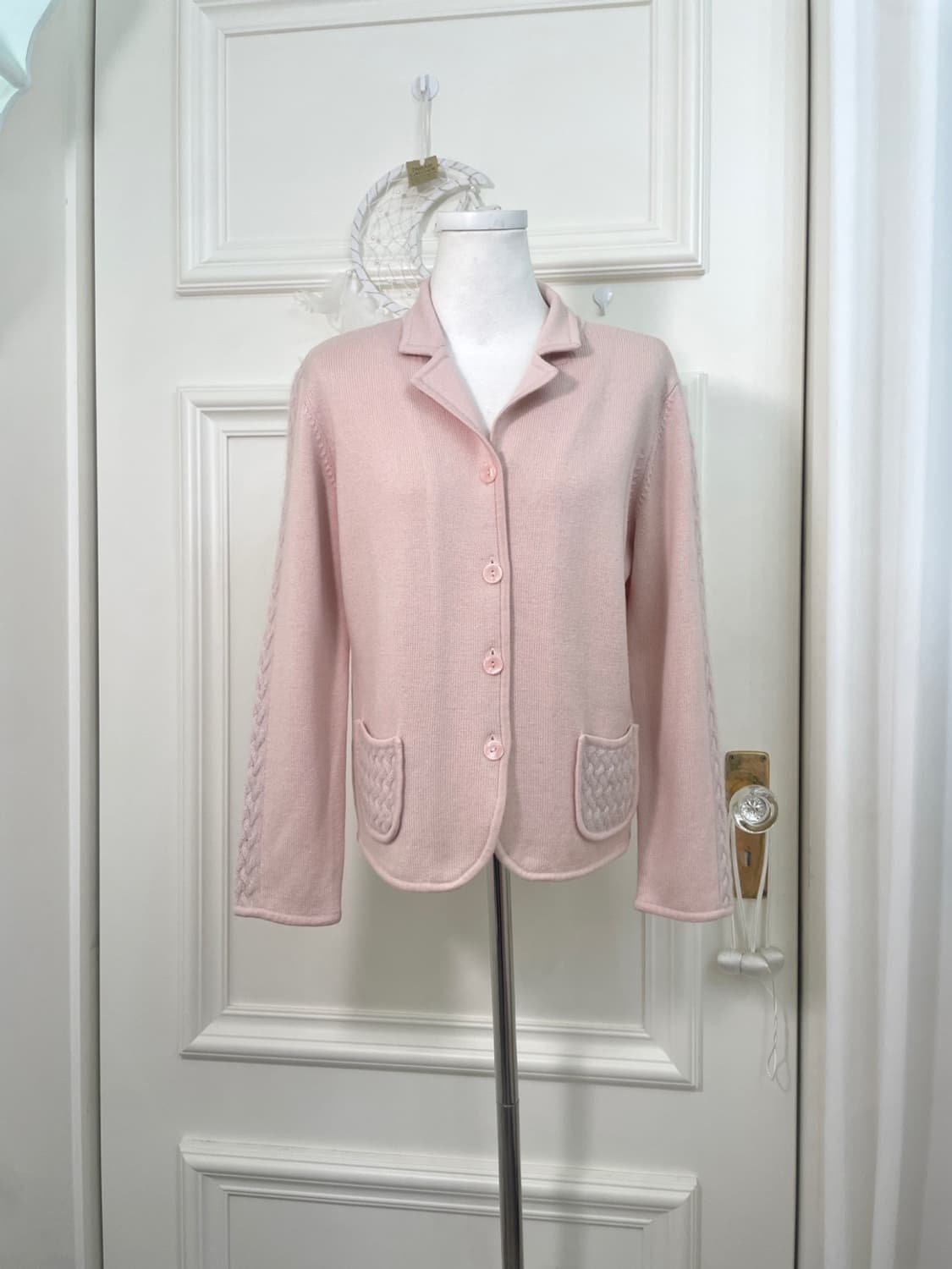 sheer pink crochet point collar wool car 상품이미지1
