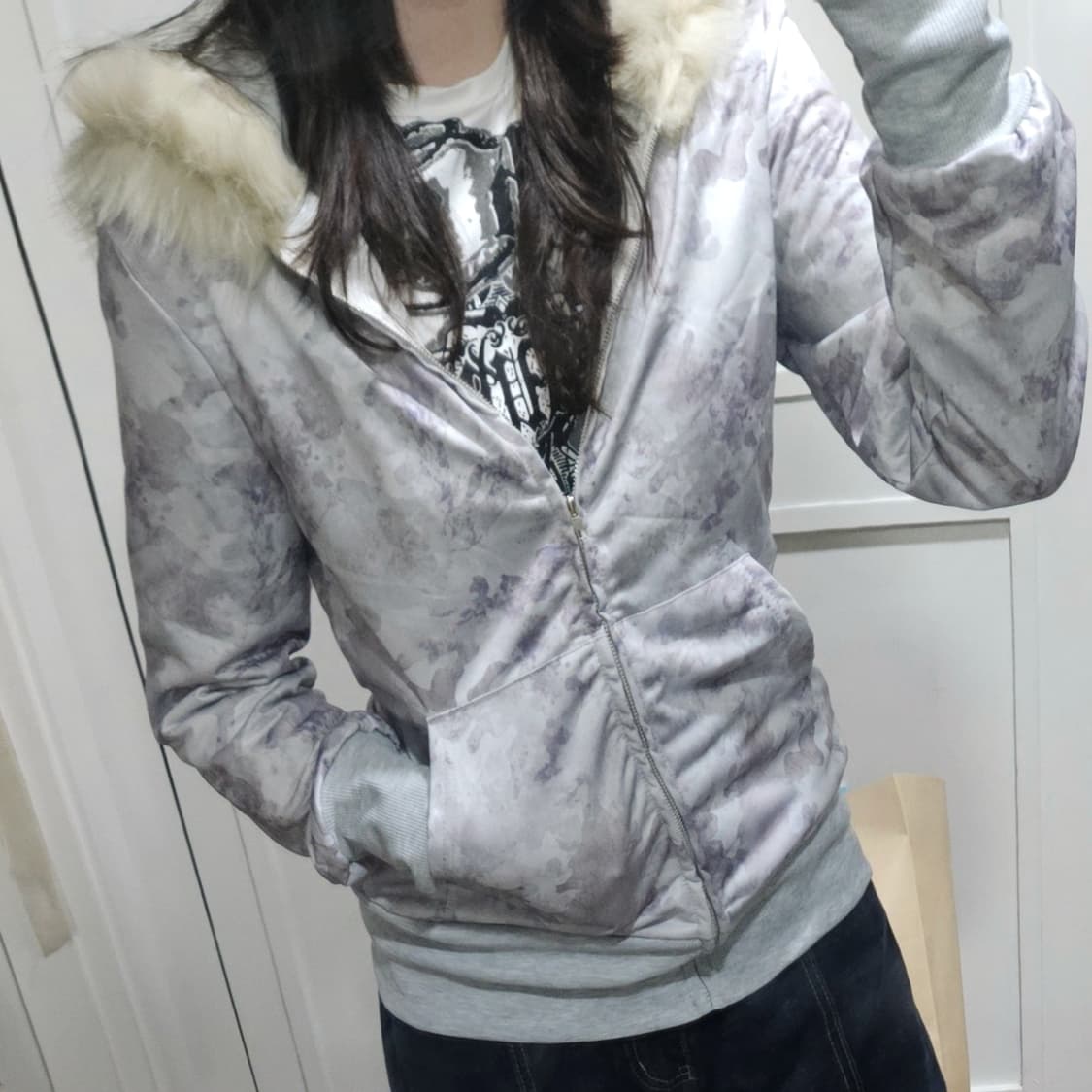 y2k 갸루걸 빈티지 힙합 펑크 emo 락 퍼 후드집업 상품이미지1
