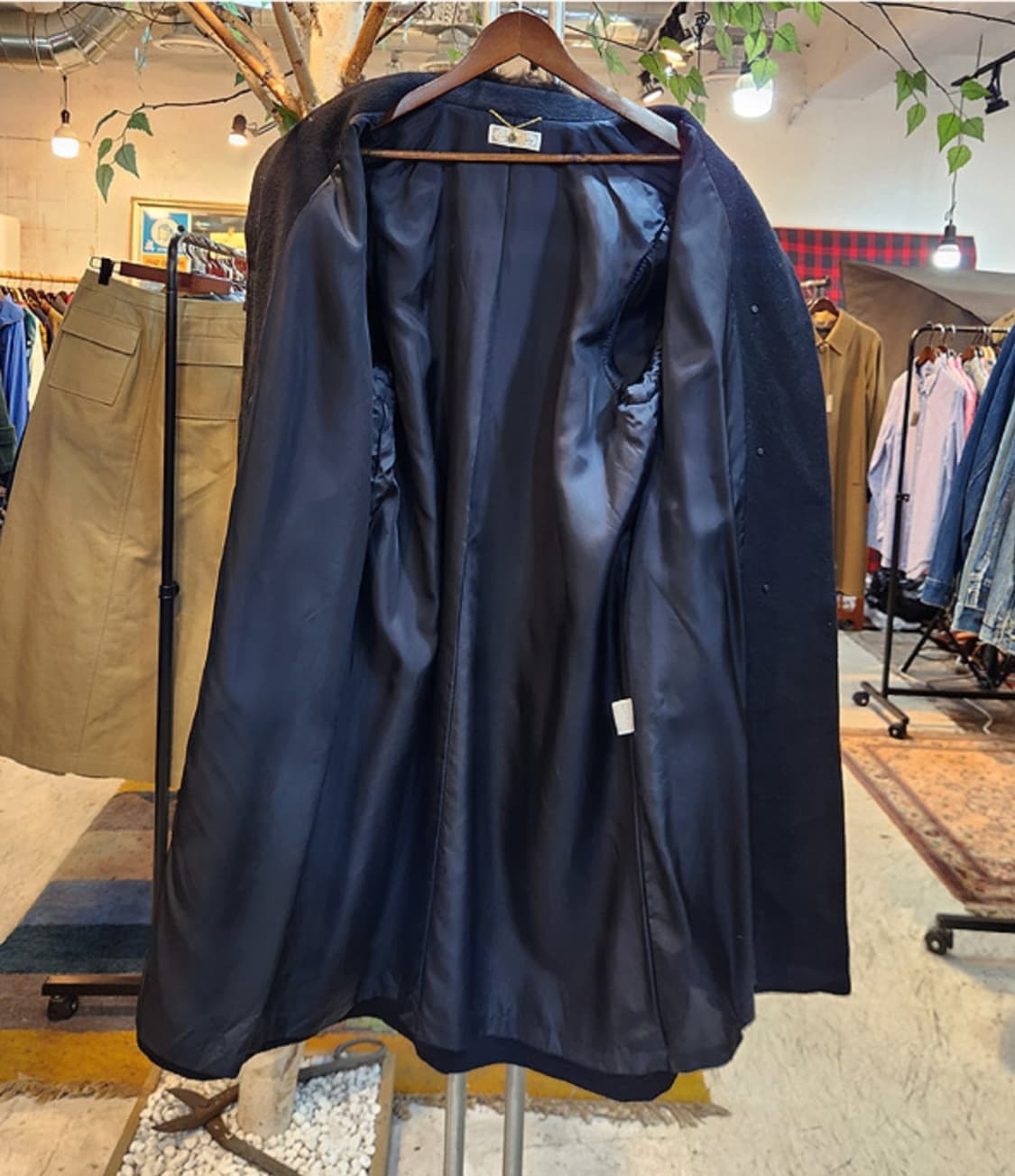 일본 도톰한 친칠라 울 블렌드 리얼 밍크 퍼 블랙 롱 빈티지 코트 상품이미지9