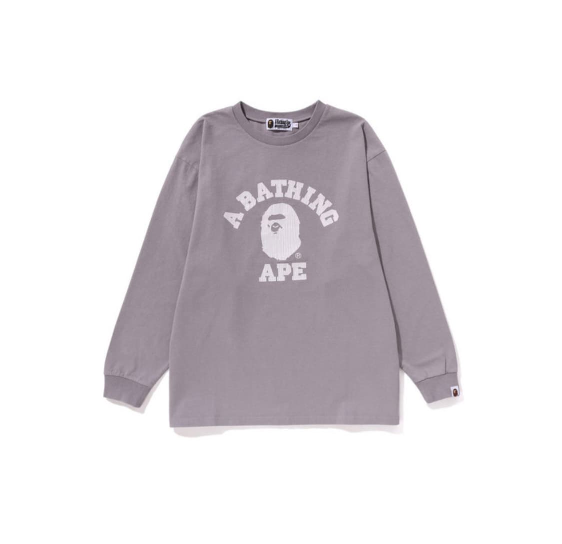 베이프 컬리지 피그먼트 다이 롱슬리브 티셔츠 그레이 상품이미지1