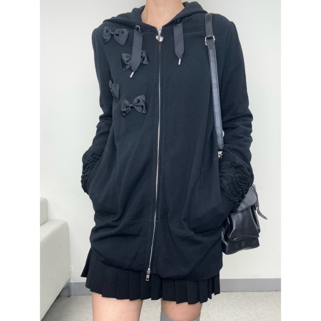 빈티지 블랙 투웨이 후드 집업 상품이미지3