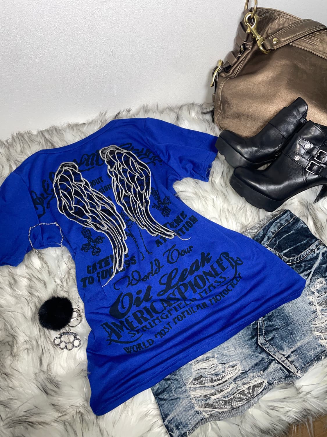 M.K.R 날개 백 시스루 반팔티셔츠 상품이미지1