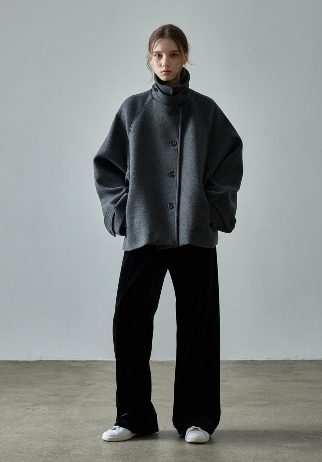 [파사드패턴] 오버핏 캐시미어 하프 코트 챠콜 S 상품이미지1