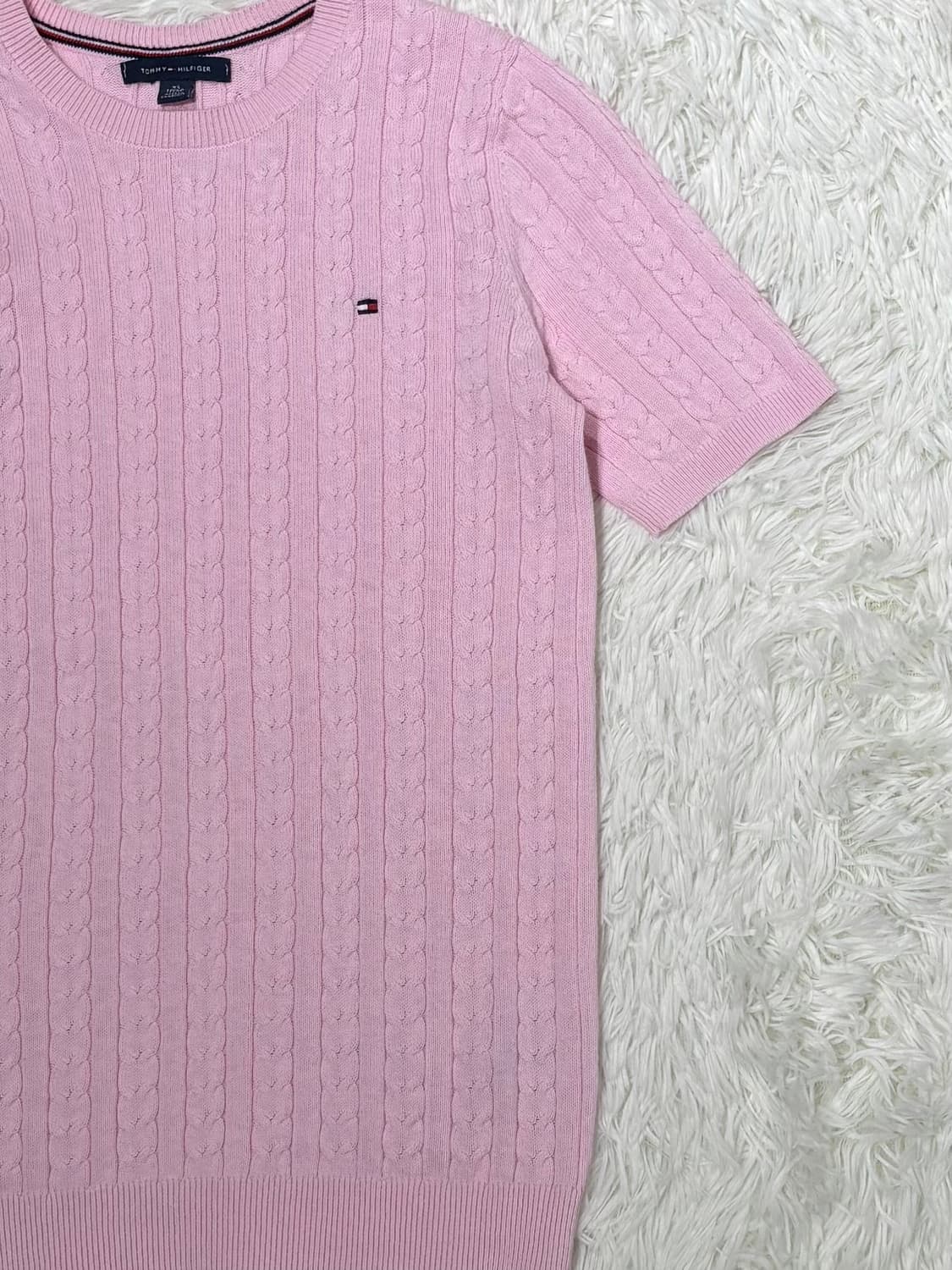 타미힐피거 스몰로고 베이비핑크 케이블 반팔 니트 상품이미지5