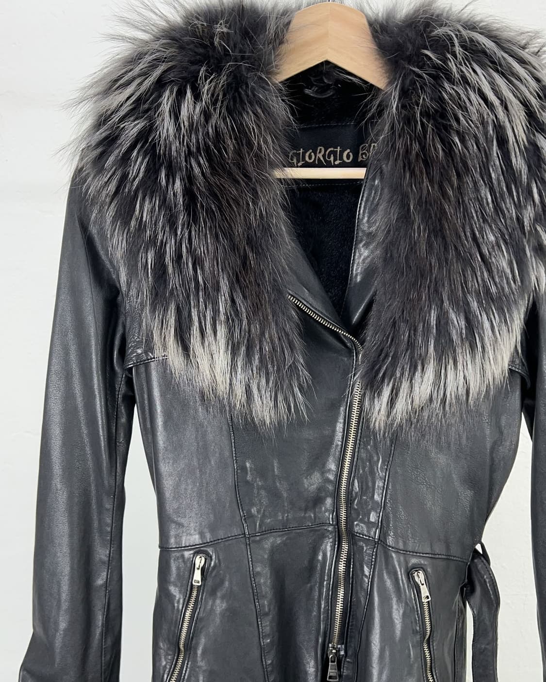 조르지오 브라토 폭스 퍼 벨티드 쉽 레더 코트  상품이미지2