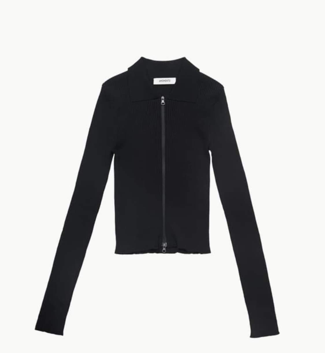 아모멘토 RIB TWO WAY ZIP-UP CARDIGAN_BLACK 상품이미지1